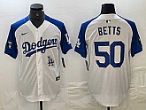 Men's Los Angeles Dodgers #50 Mookie Betts White Blue Fashion Stitched Cool Base Limited Jersey,baseball caps,new era cap wholesale,wholesale hats